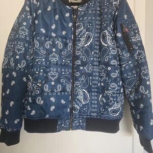 Levi’s Paisley Blue Bandana Quilted Bomber/Puffer Jacket Size Mens Large Rare L